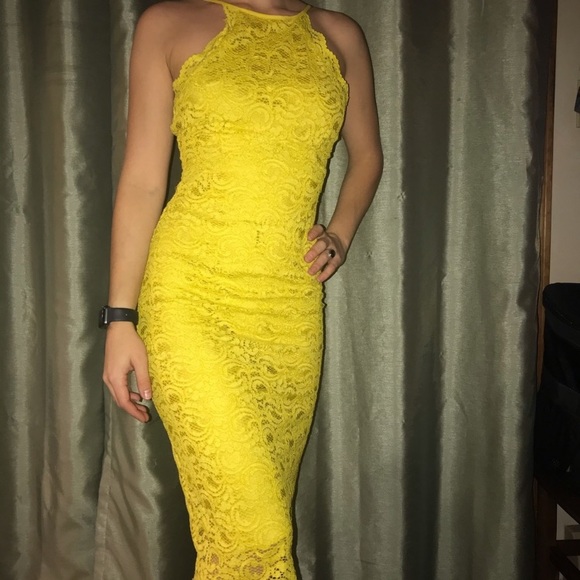 Zara Yellow Lace Overlay Dress - Picture 9 of 12